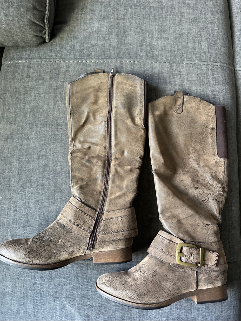 Women's Taupe below knee Buckle Boots